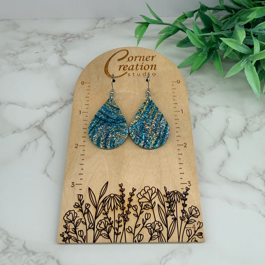 Teal & Gold Swirl Teardrop Earrings
