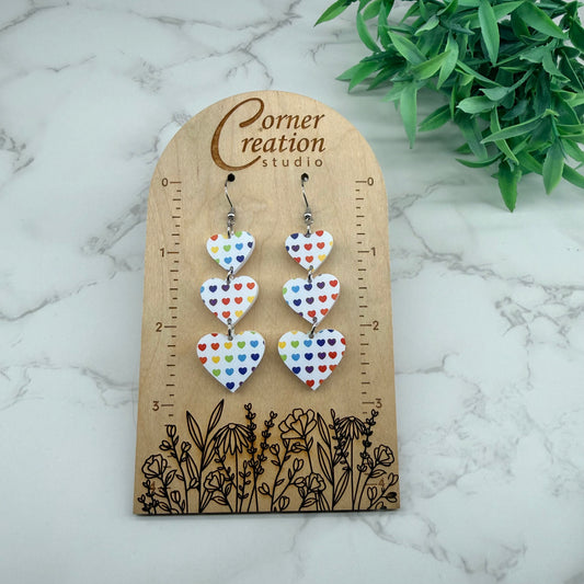 Multi Color Heart Cascading Earrings