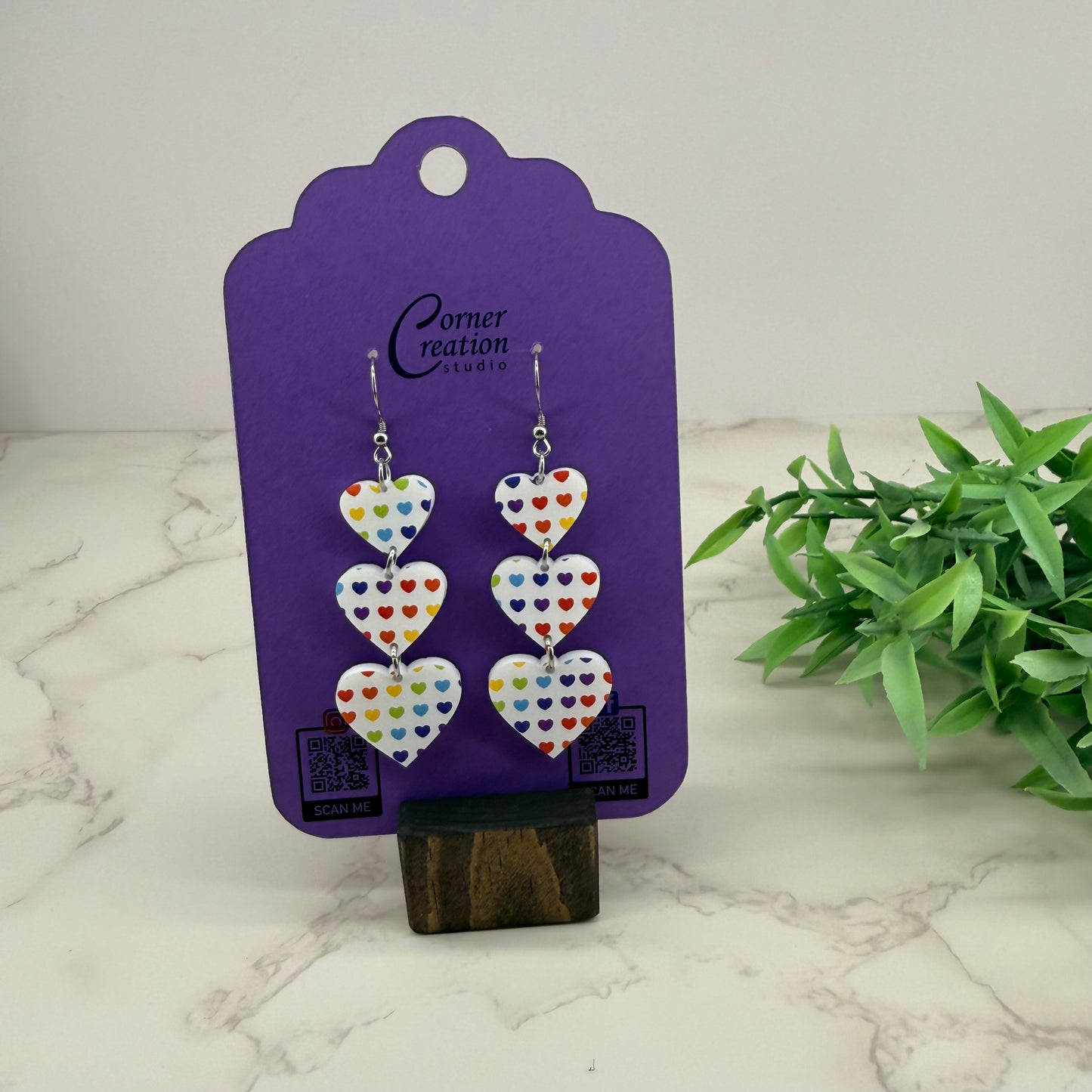 Multi Color Heart Cascading Earrings