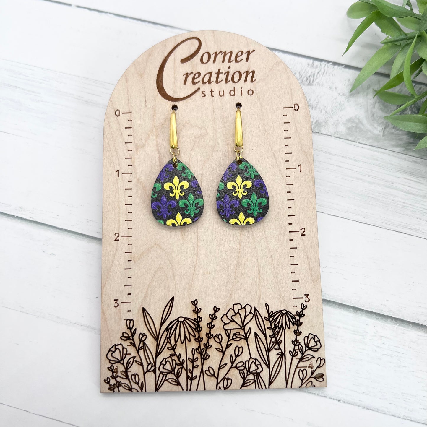 Mardi Gras Fleur De Lis Teardrop Earring