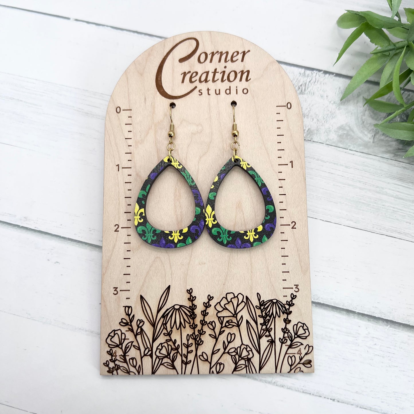 Mardi Gras Fleur De Lis Open Teardrop  Earrings