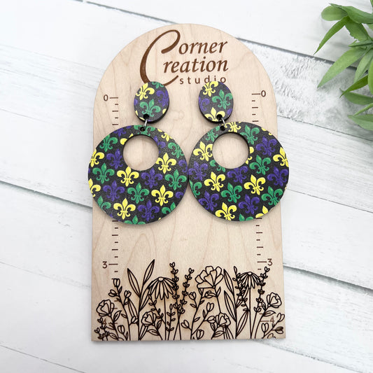 Mardi Gras Fleur De Lis Circle Earrings