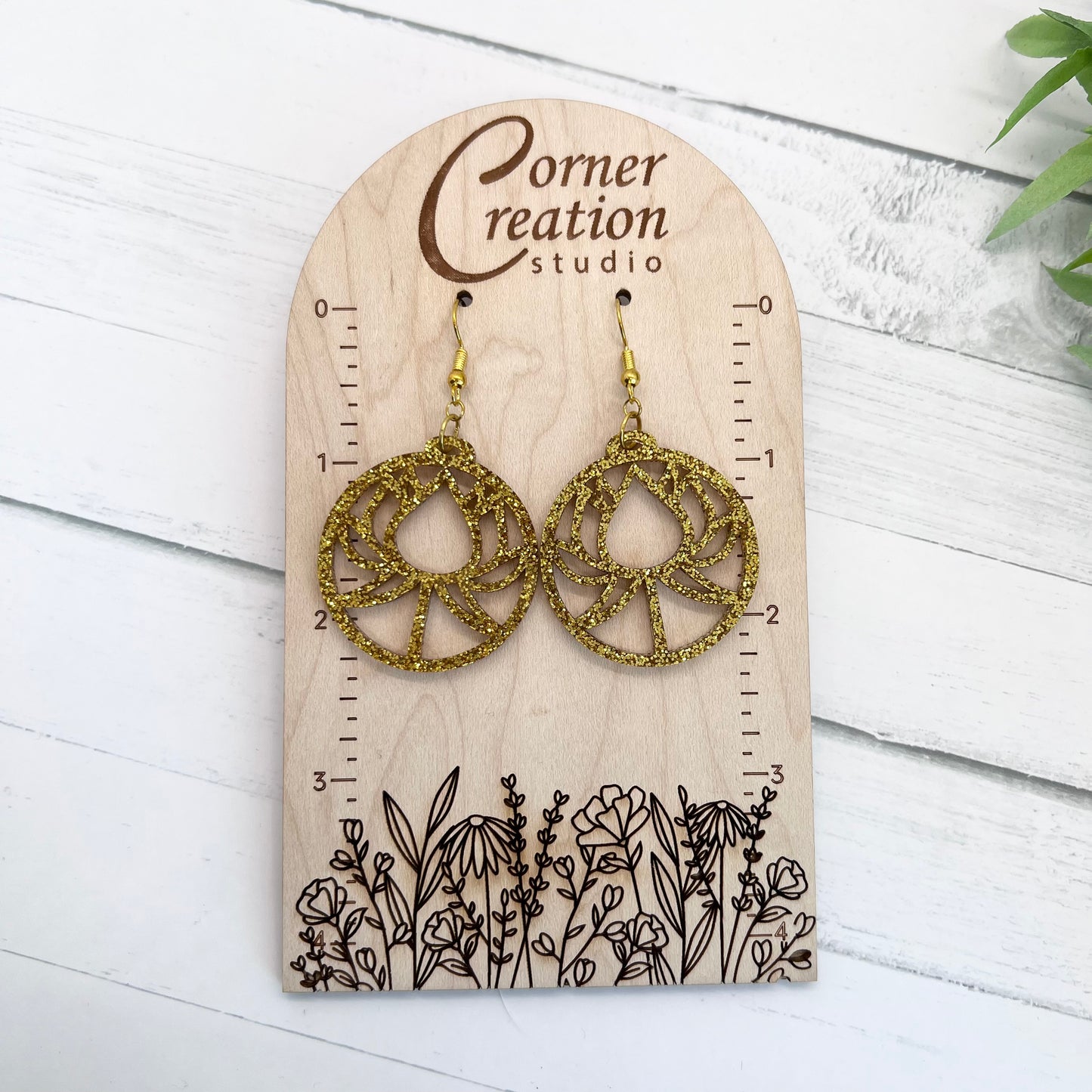 Gold Glitter Flower Earring