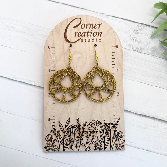 Gold Glitter Flower Earring