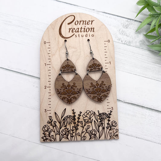 Floral Damask Walnut Earring