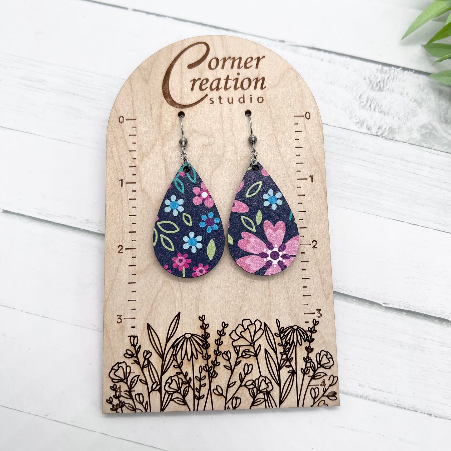 Floral Navy Teardrop Earring