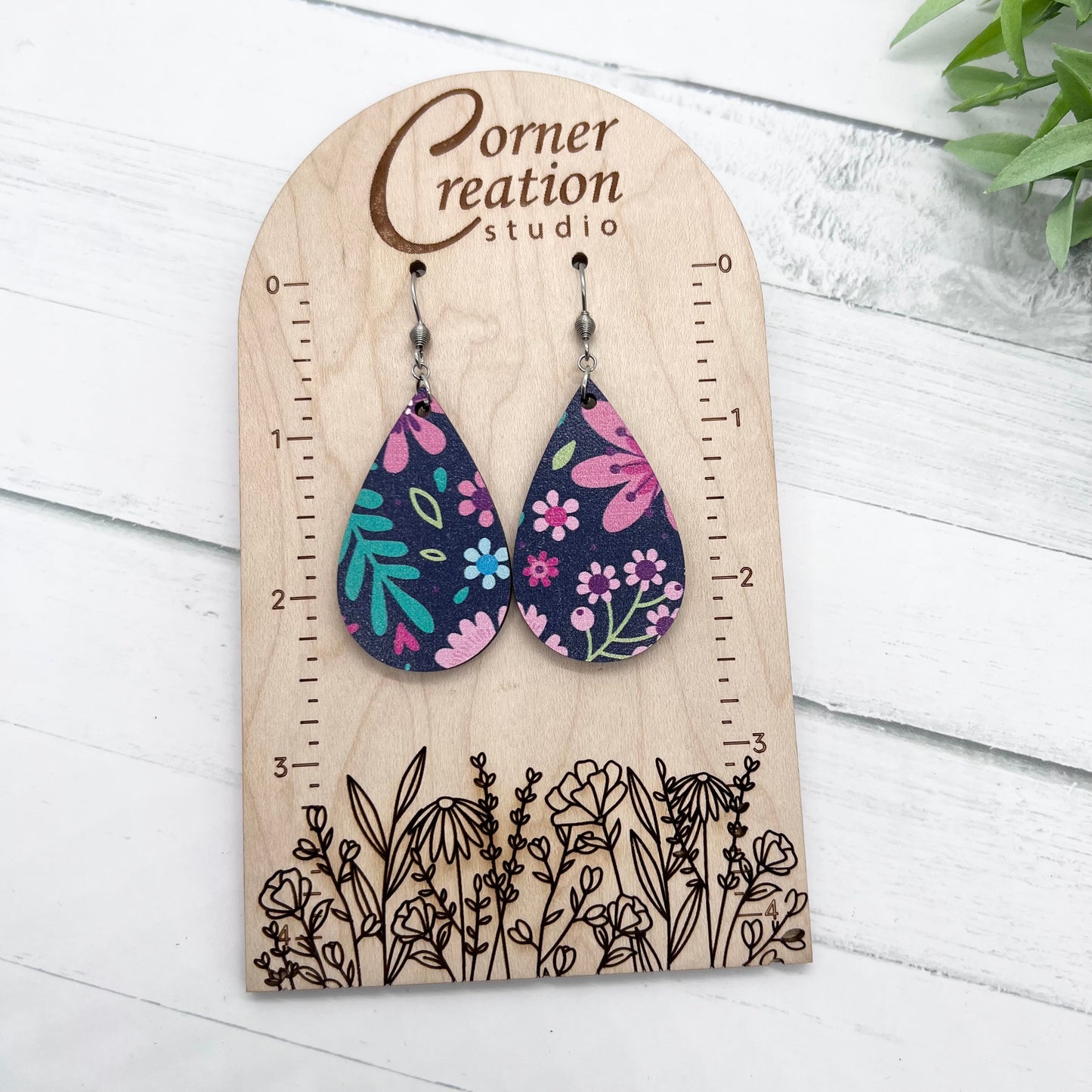 Floral Navy Teardrop Earring