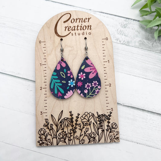 Floral Navy Teardrop Earring