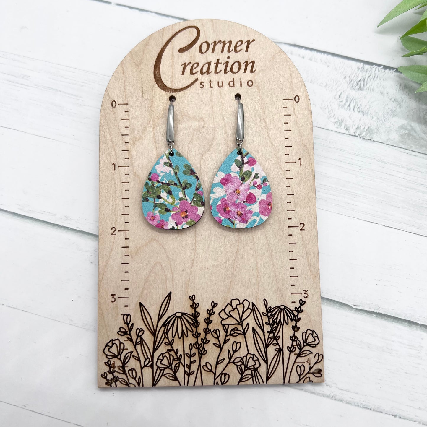 Floral Teal Teardrop Earring