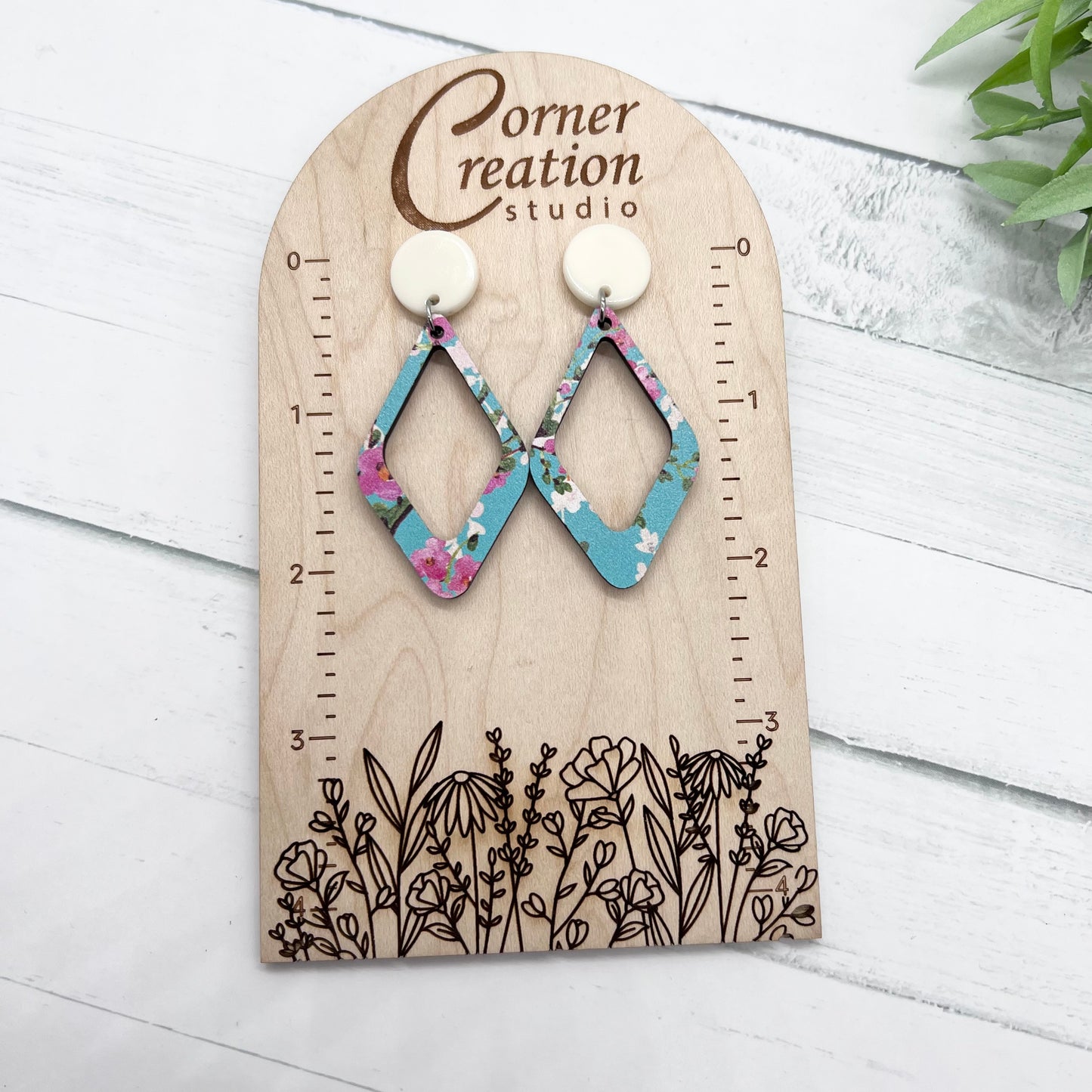 Floral Teal Diamond Earring