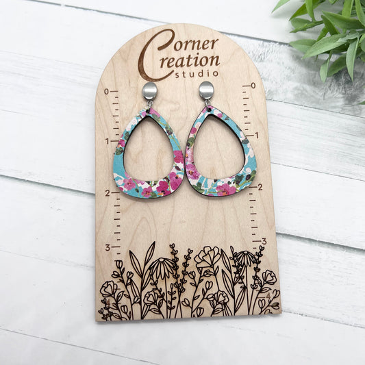 Floral Teal Teardrop Earring