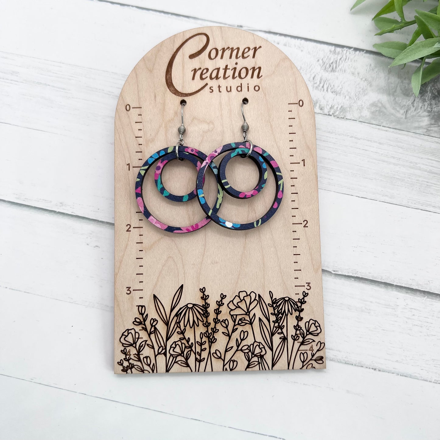 Floral Navy Nesting Hoop Earring