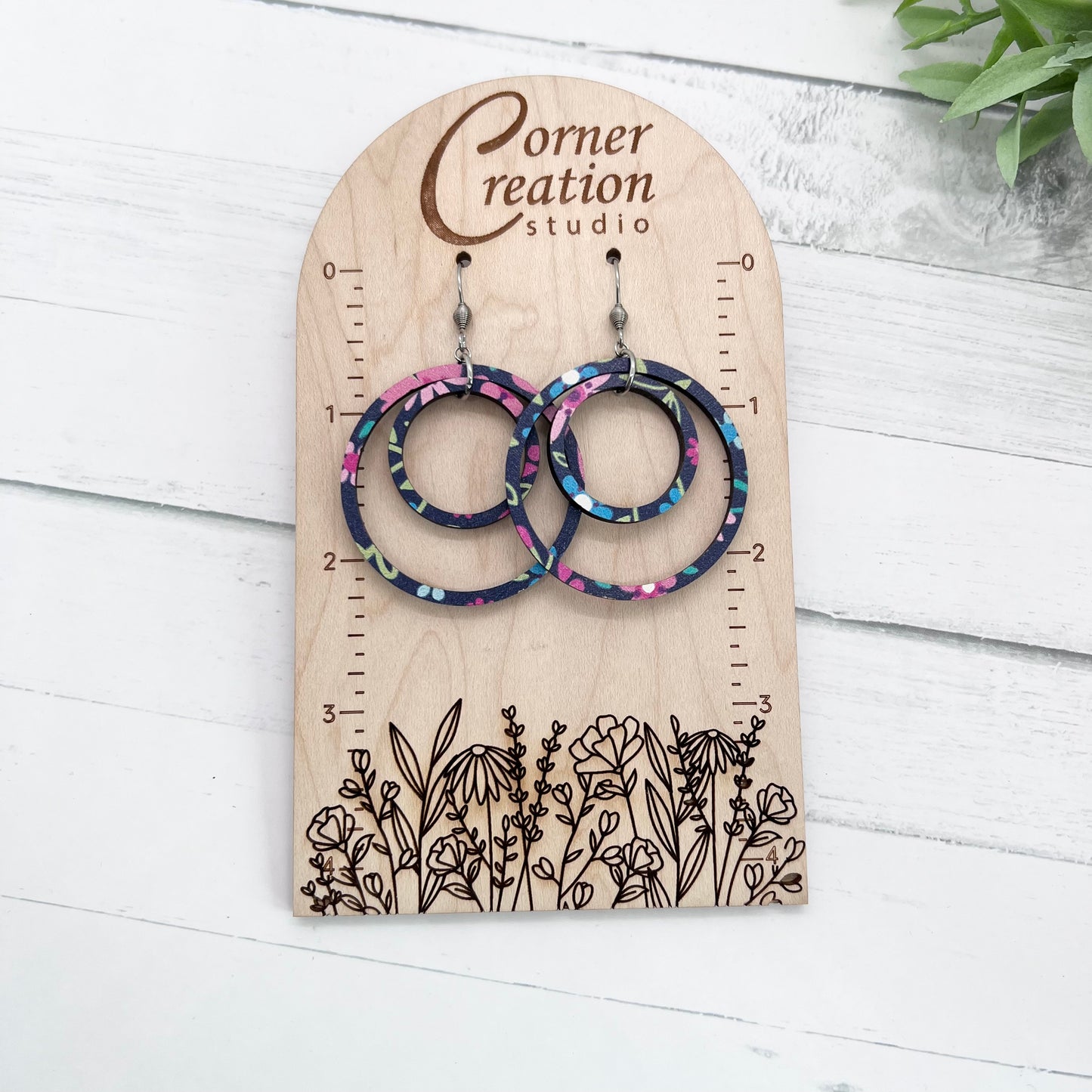 Floral Navy Nesting Hoop Earring