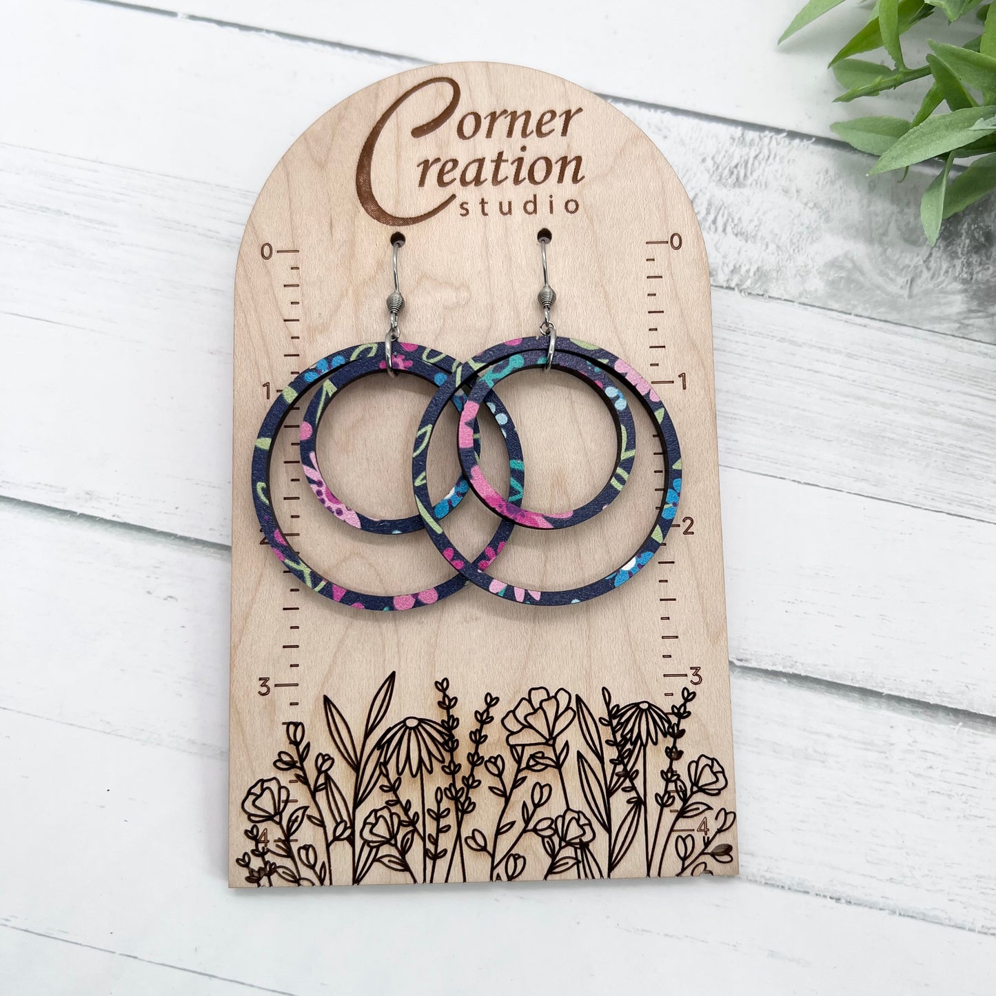 Floral Navy Nesting Hoop Earring