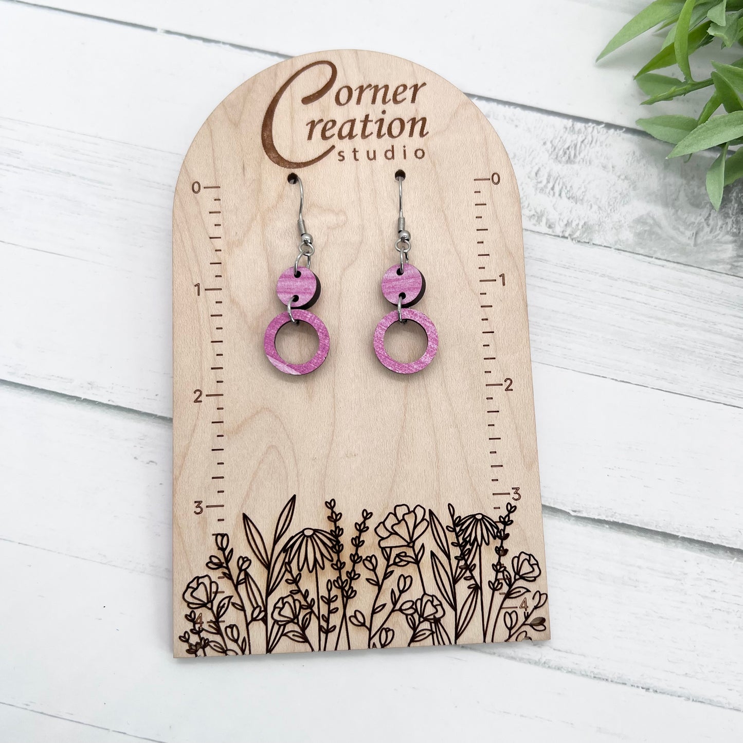 Pink Wood Nesting Hoop Earring