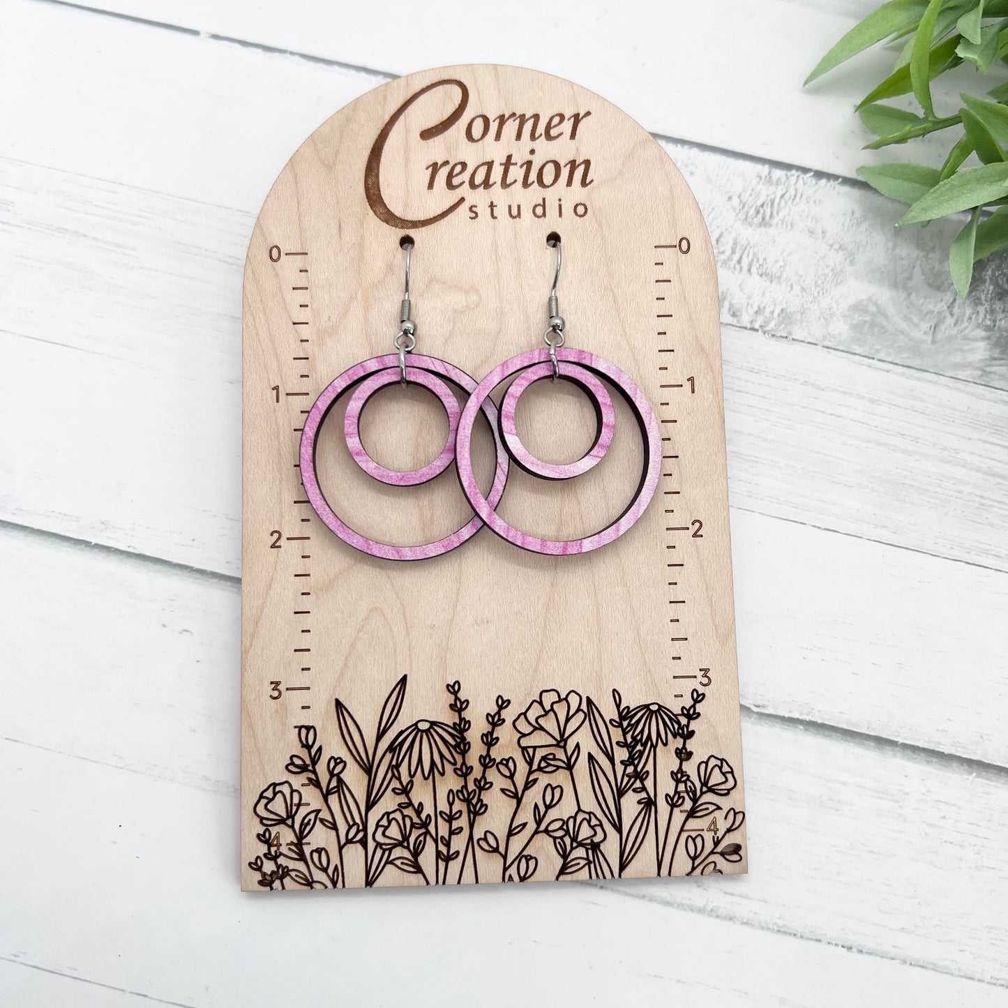 Pink Wood Nesting Hoop Earring