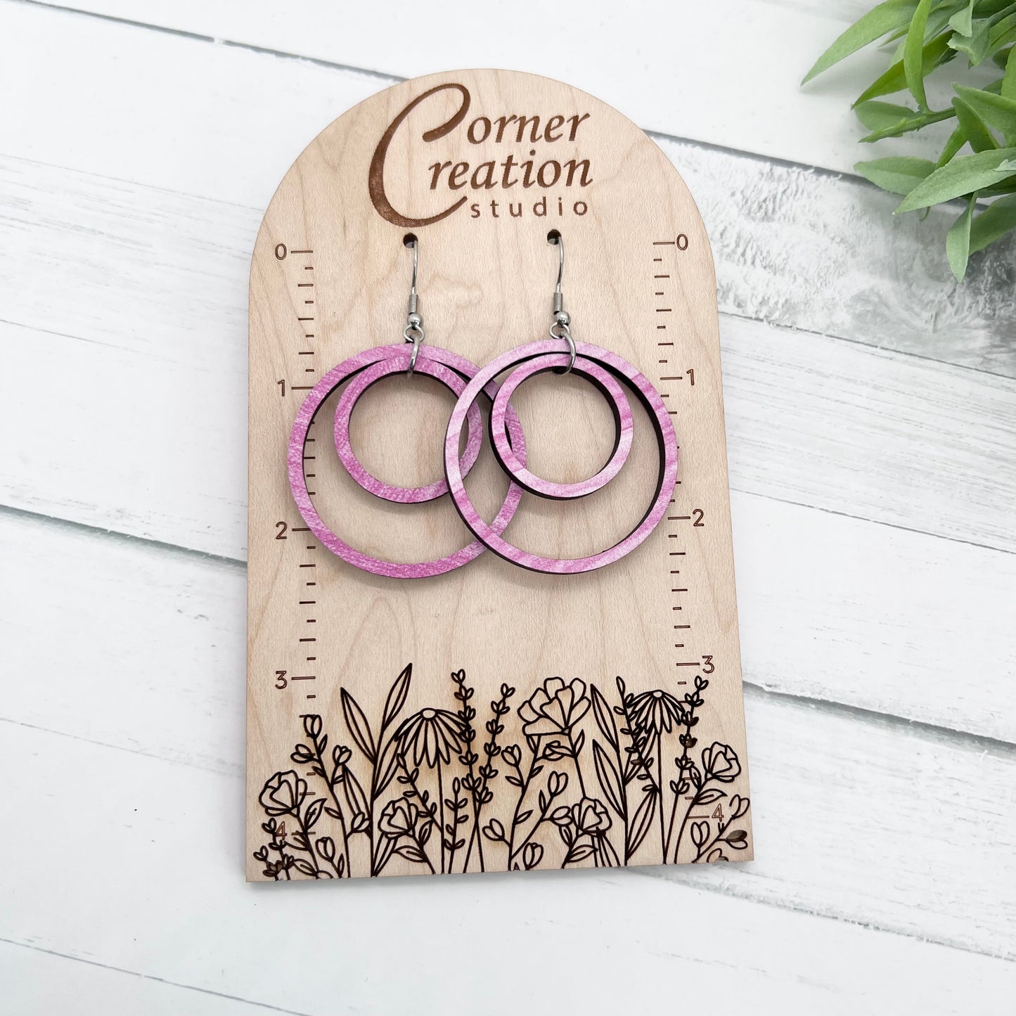 Pink Wood Nesting Hoop Earring