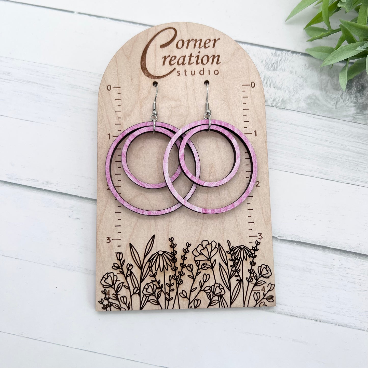 Pink Wood Nesting Hoop Earring