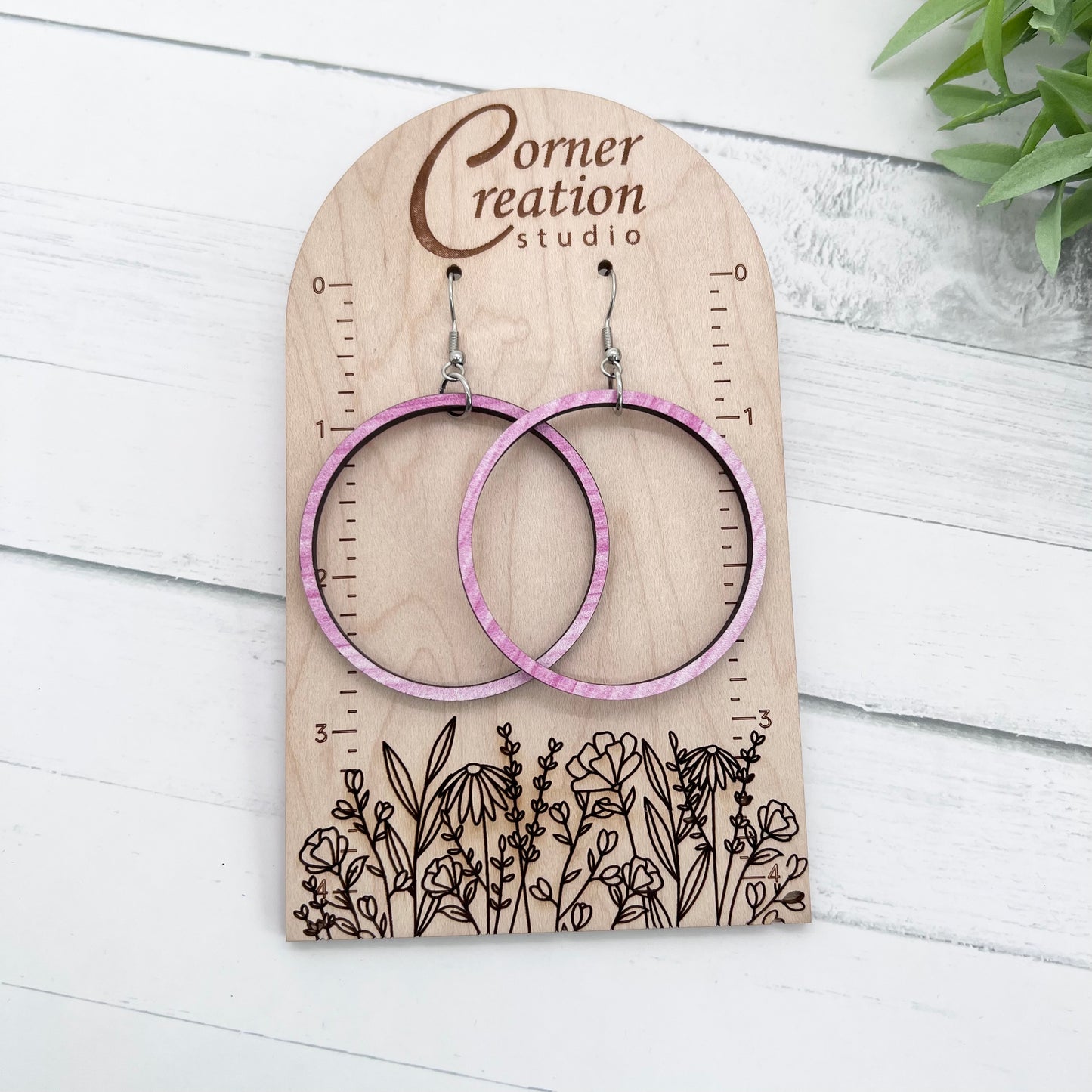 Pink Wood Nesting Hoop Earring