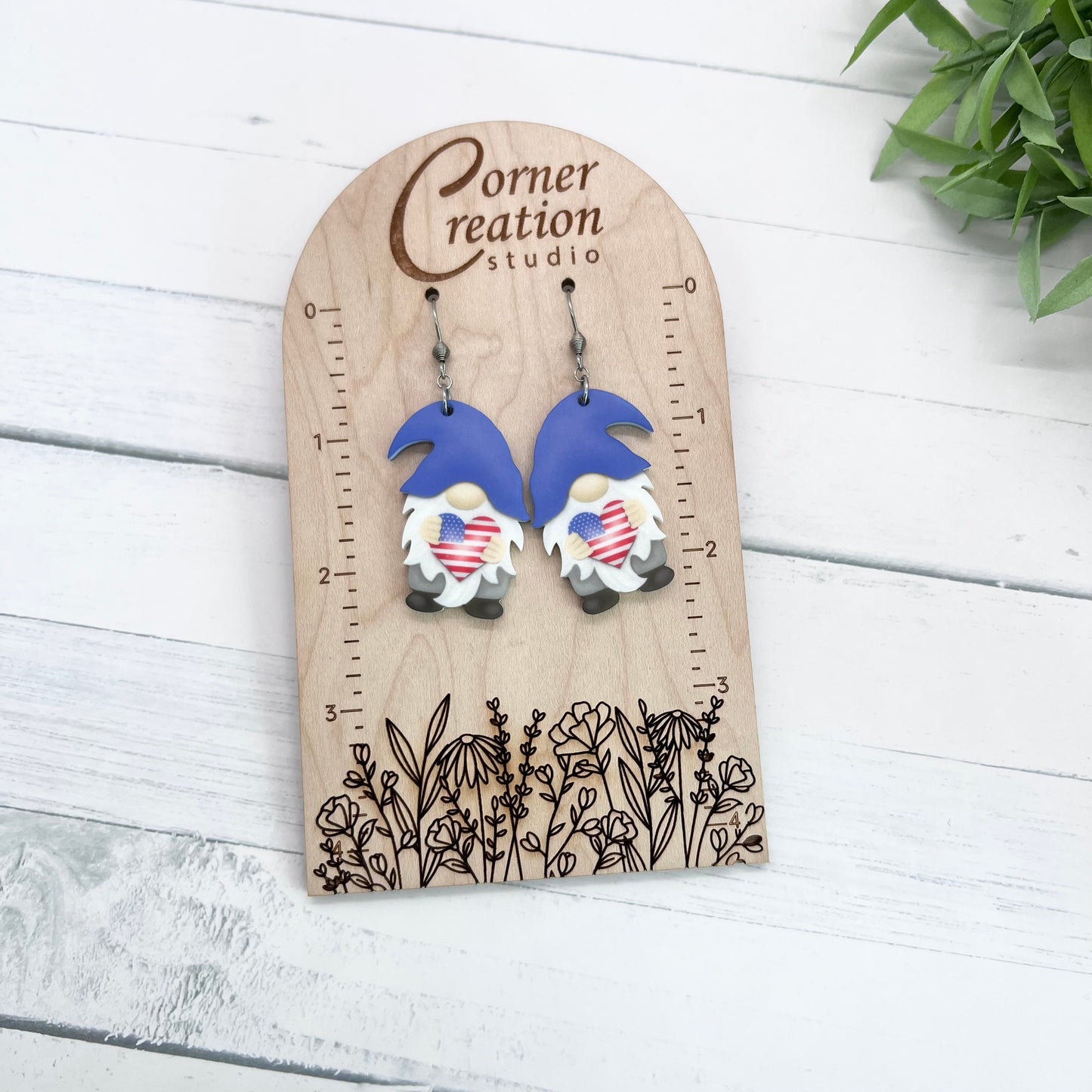 Gnome American Flag Heart Earrings