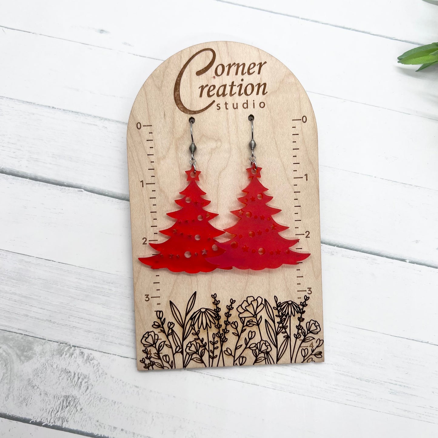 Red Christmas Tree Earrings