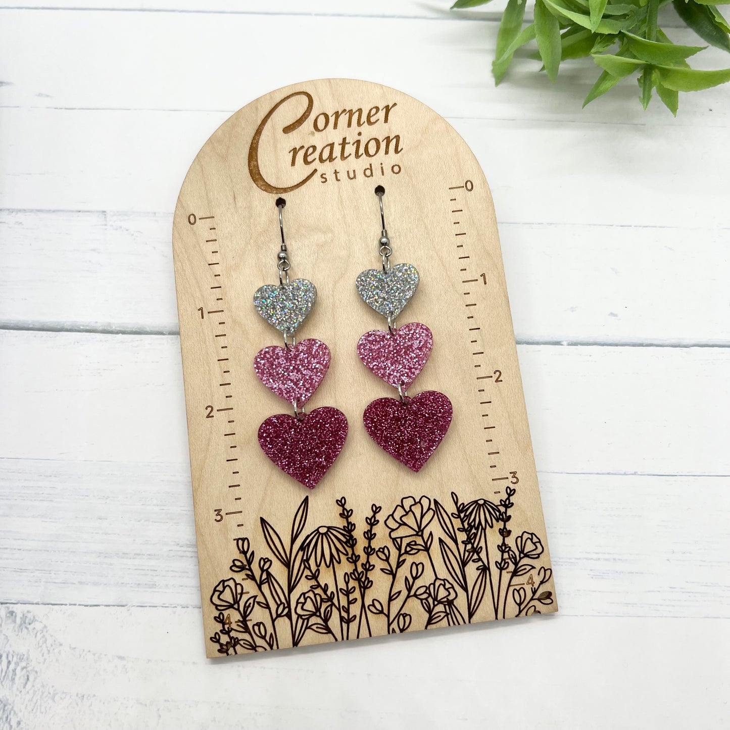 Pink Cascading Heart Earring